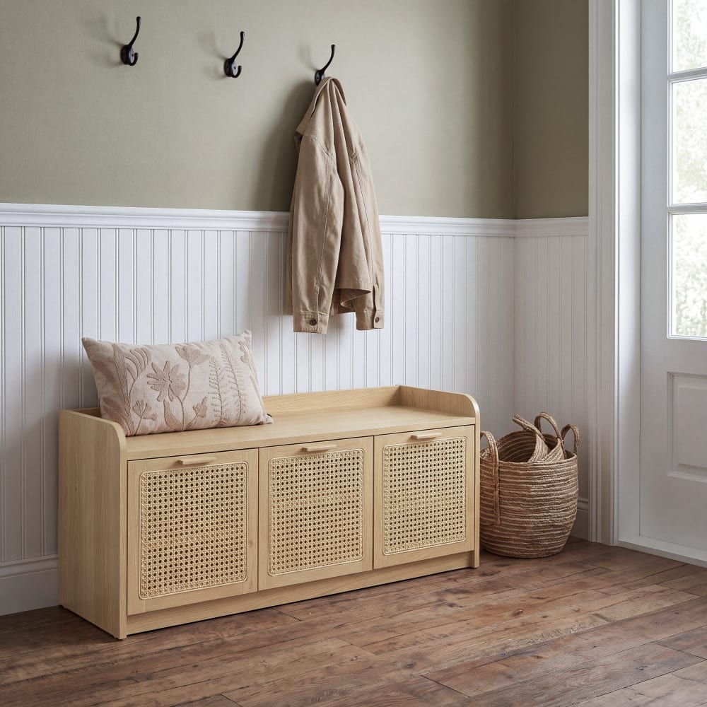 Banc 3 portes et cannage en rotin L120 Banc 3 portes et cannage en rotin L120