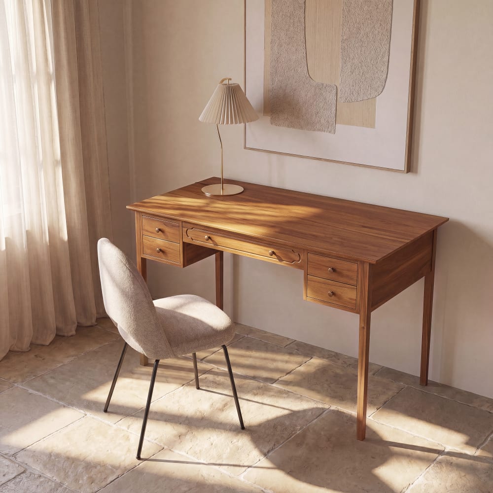 Bureau 5 tiroirs, L132 cm