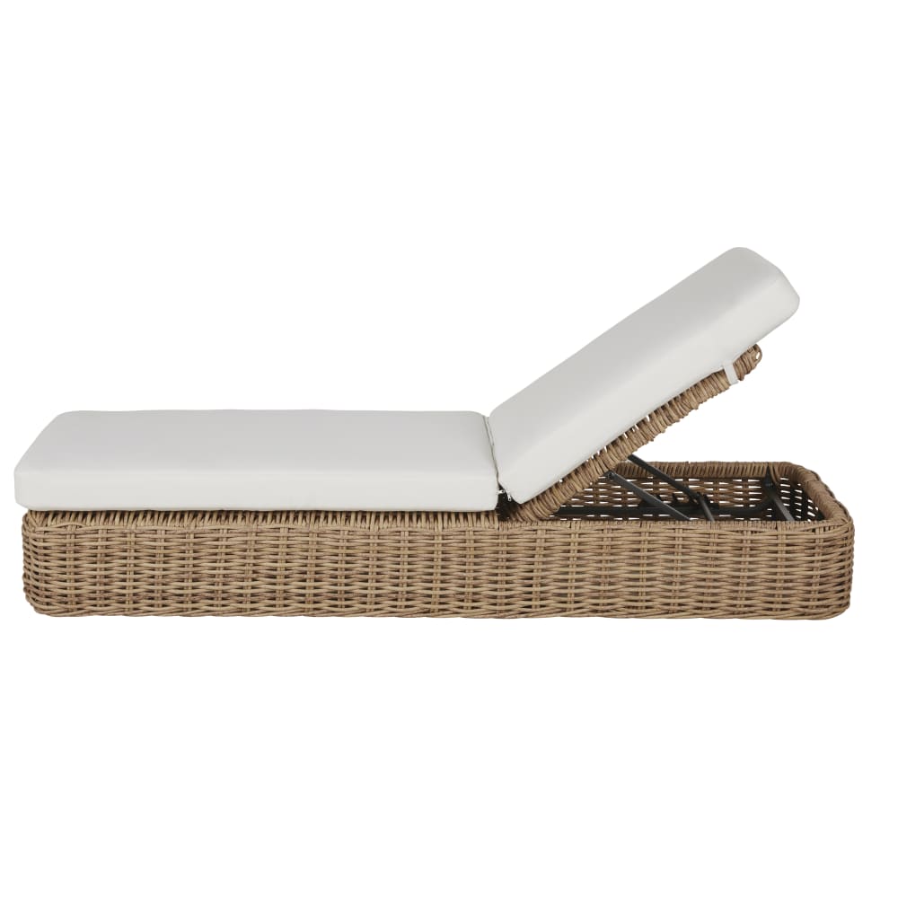 Bain de soleil imitation rotin et coussins blanc cassé, L205 cm - Maisons du Monde