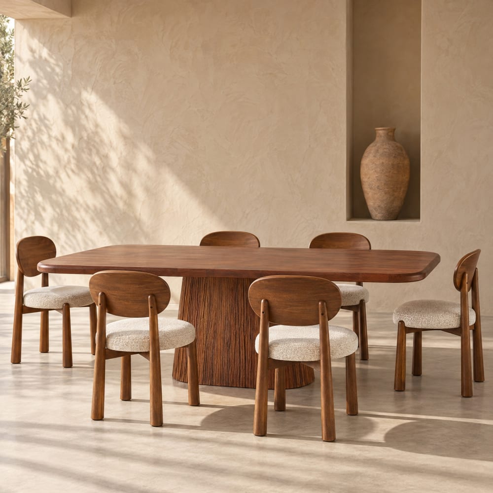 Table à manger en bois d'acacia massif gougé, L240 cm