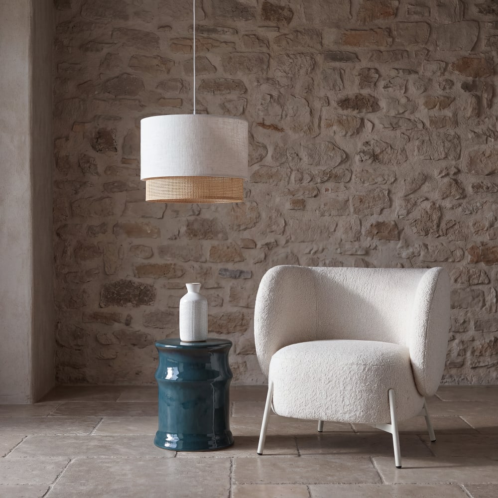 Suspension en rotin et polyester recyclé beige, Ø40 cm