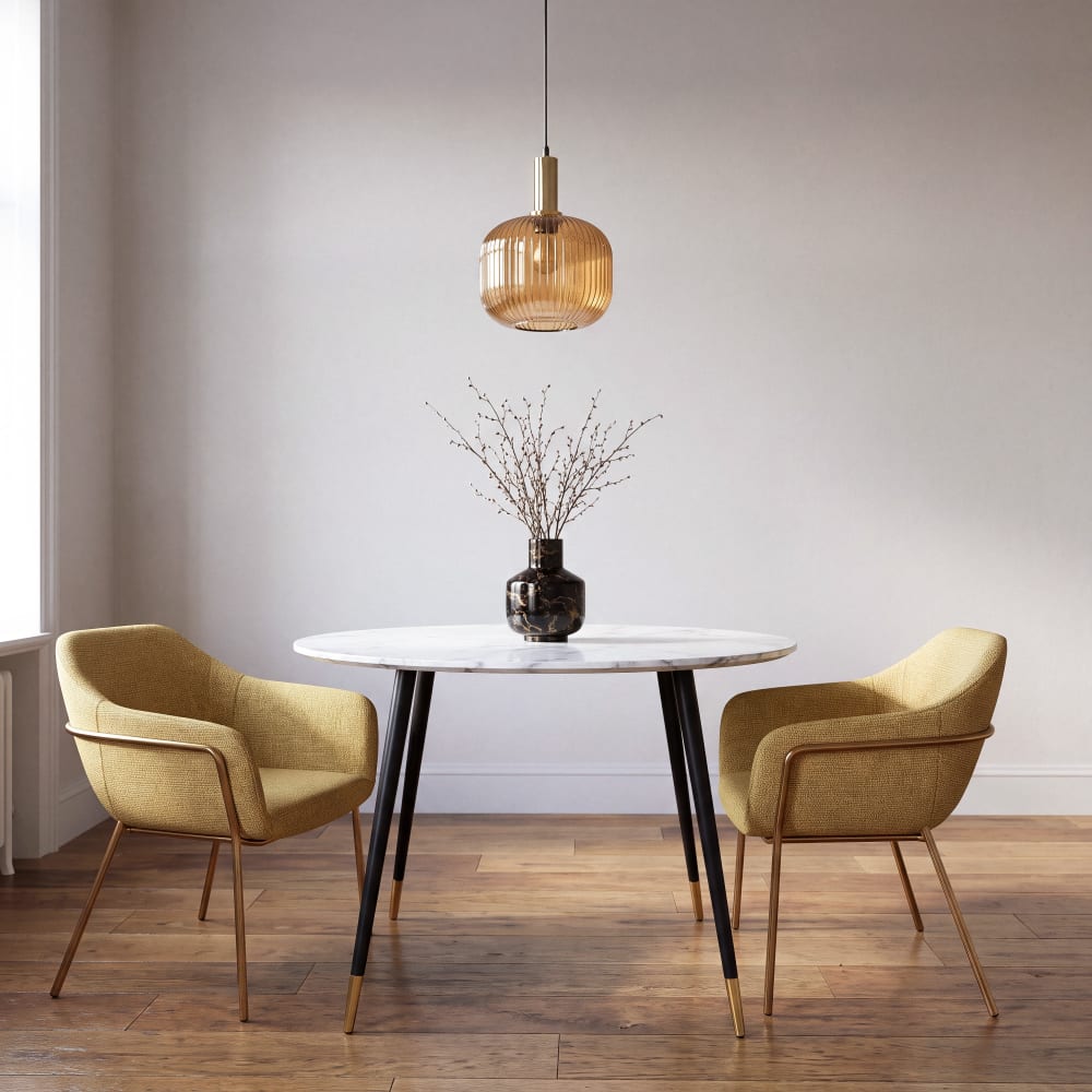Suspension en verre ambré et acier doré, Ø25 cm