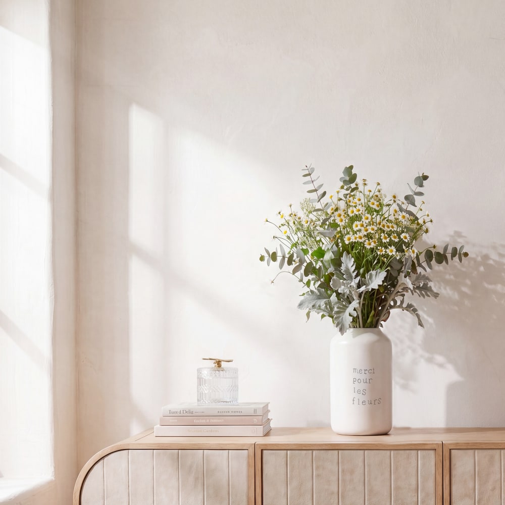 Vase en dolomite écrue "Merci pour les fleurs" H24