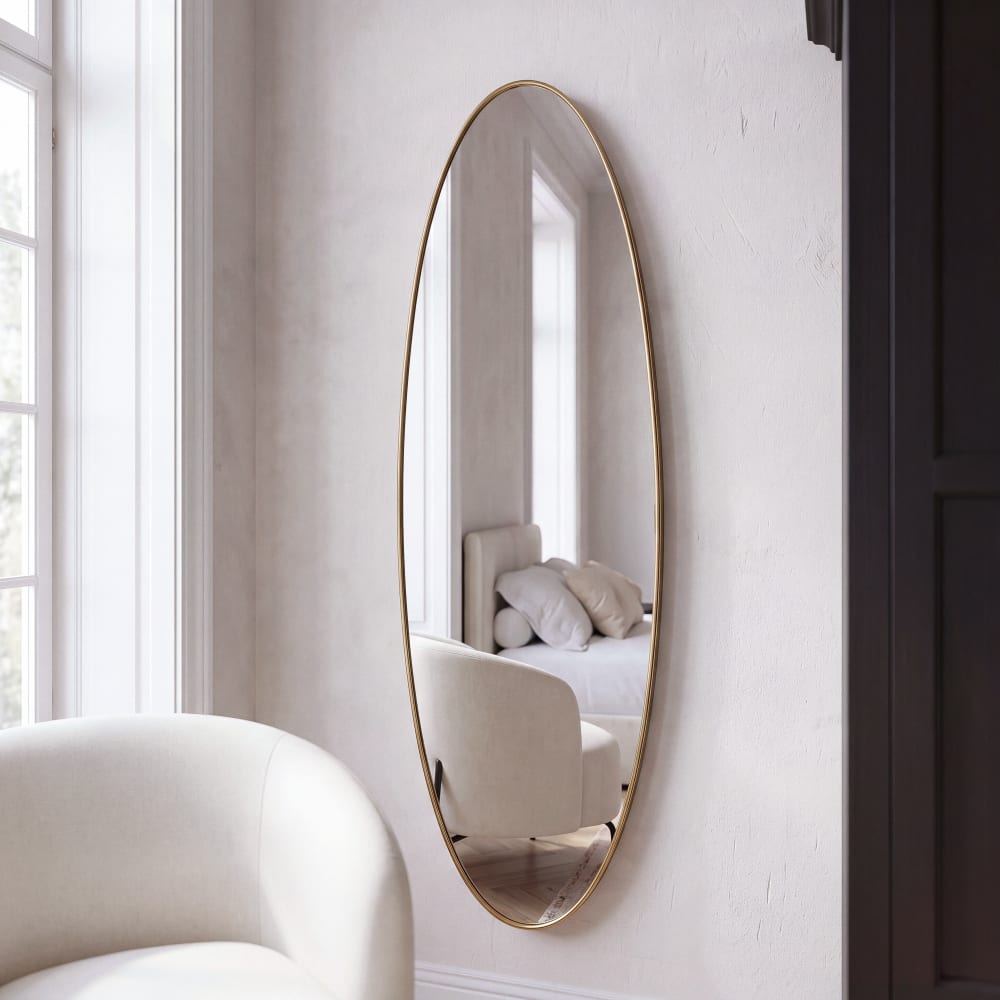 Miroir ovale en aluminium doré, 45x150 cm