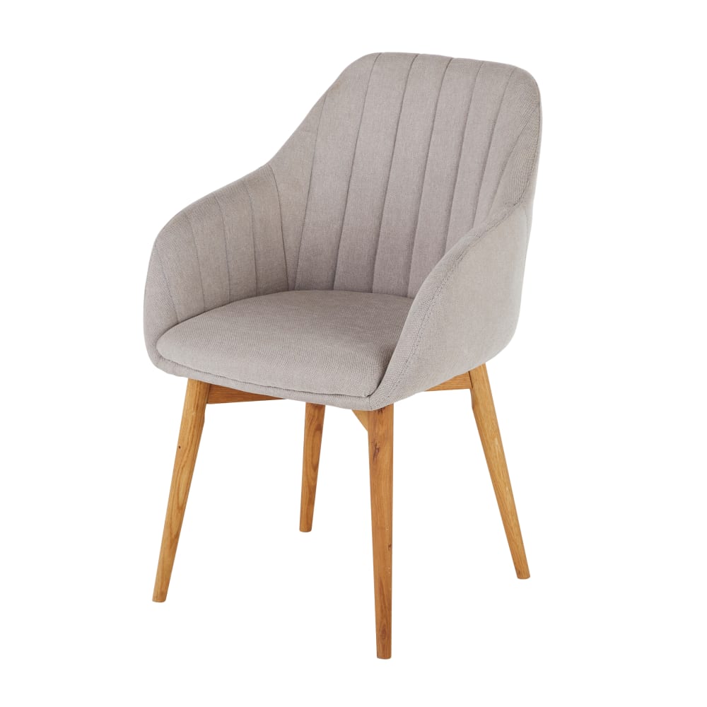 Fauteuil met poten van eikenhout, lichtgrijs - Maisons Du Monde