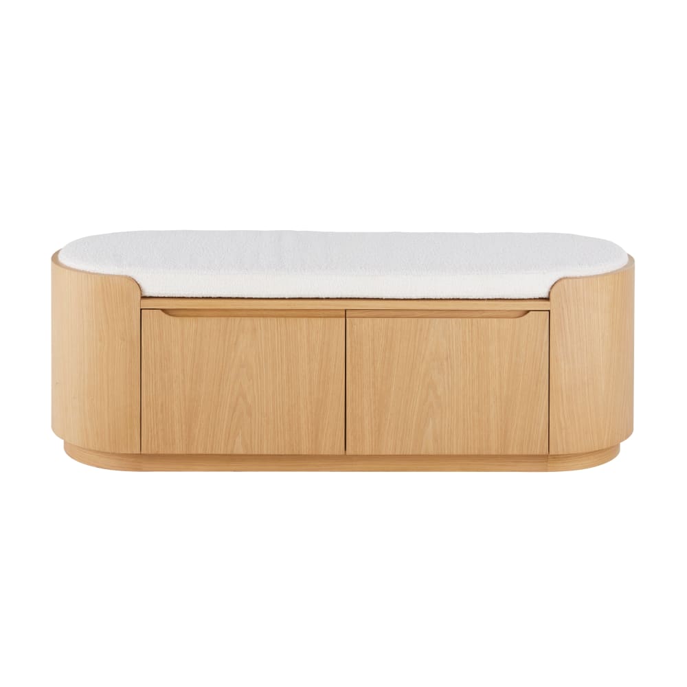 Banc d'entrée 2 portes et coussin écru, L135 cm — vue 3
