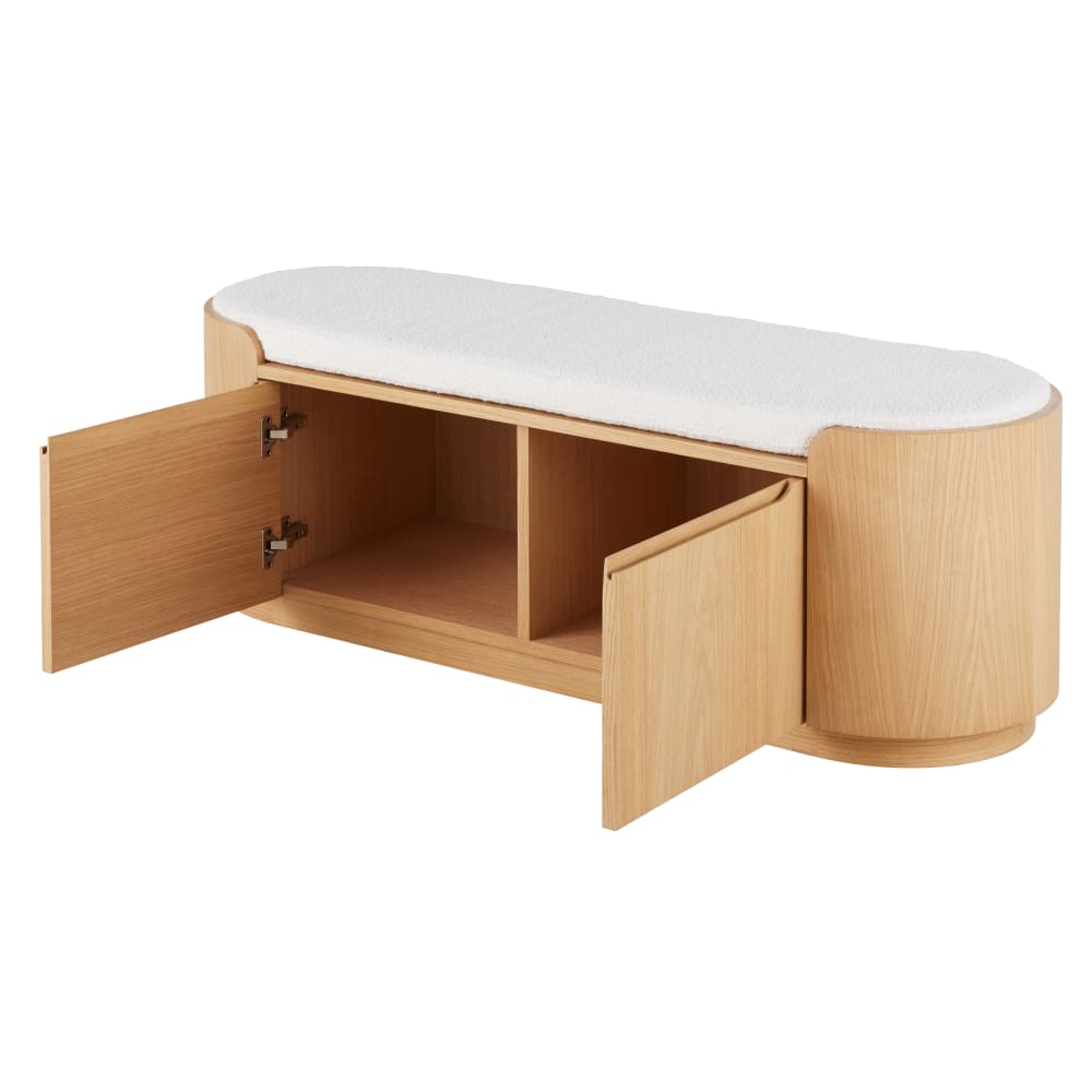 Banc d'entrée 2 portes et coussin écru, L135 cm — vue 4