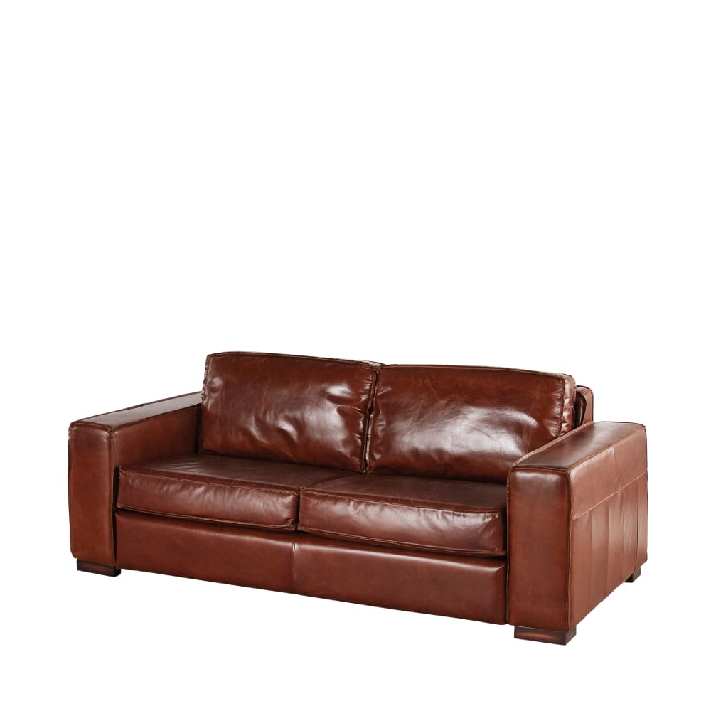 Canapé vintage 3 places en cuir marron
