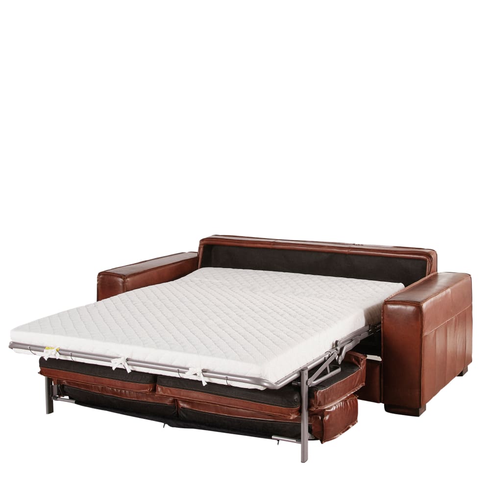 Colonel - Canapé convertible 3 places en cuir marron - Vue supplémentaire 1