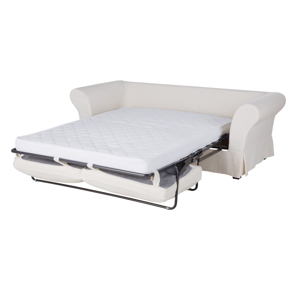 Canapé convertible 3/4 places en tissu ivoire effet lin, matelas 12 cm - Maisons du Monde