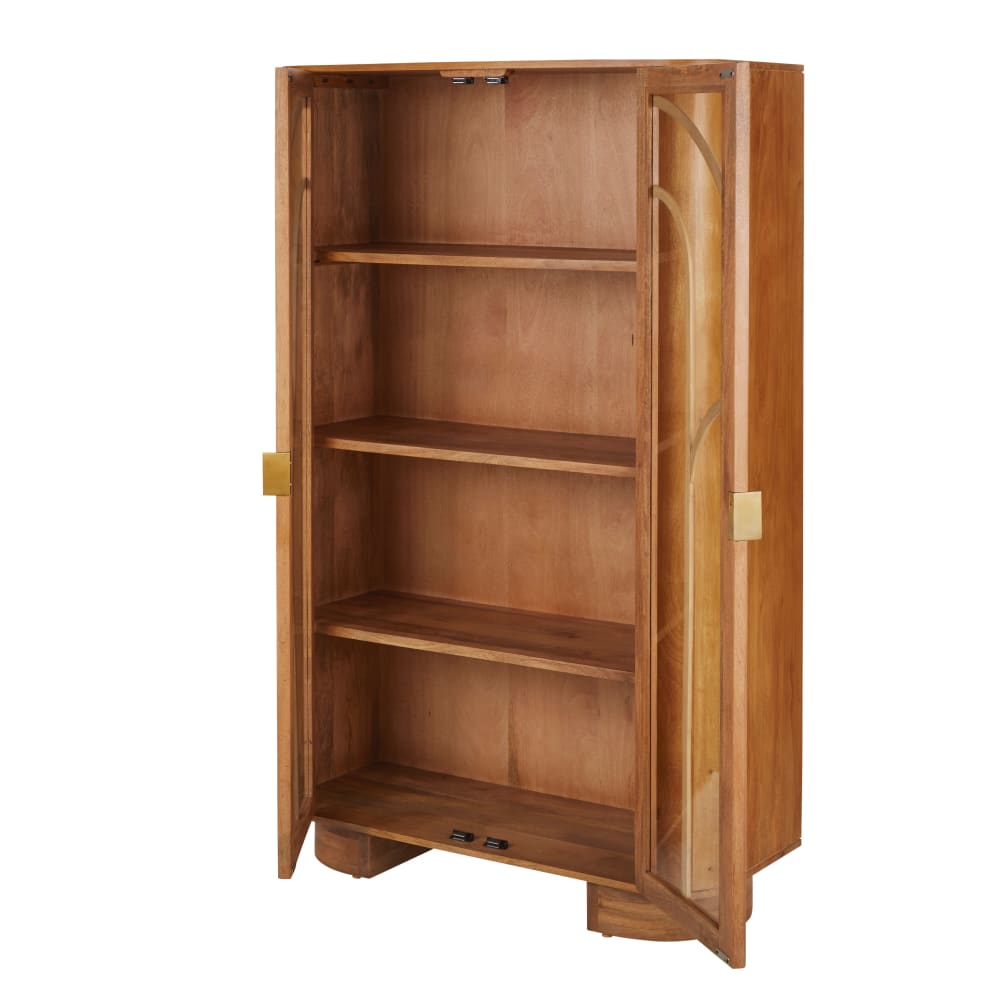 Vitrine 2 portes en bois de manguier, rotin et aluminium coloris laiton — vue 4