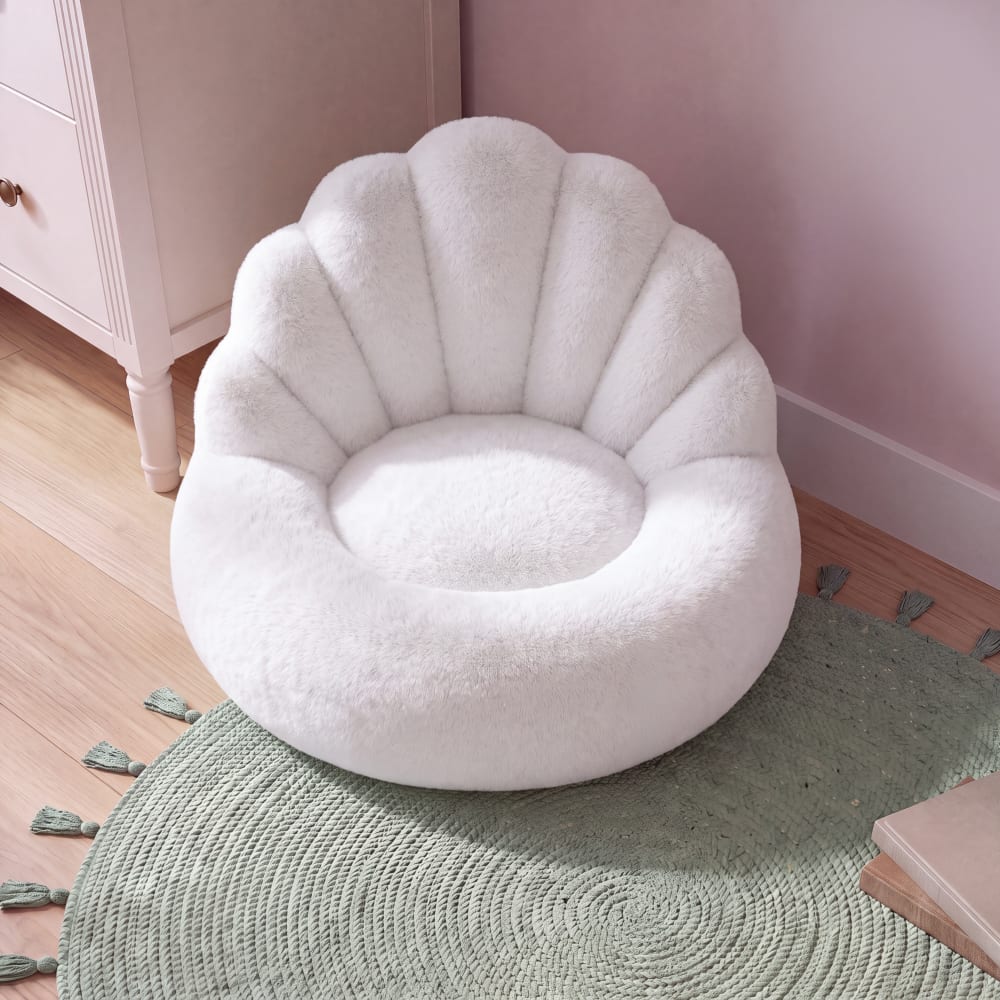 Pouf enfant coquille imitation fourrure écrue