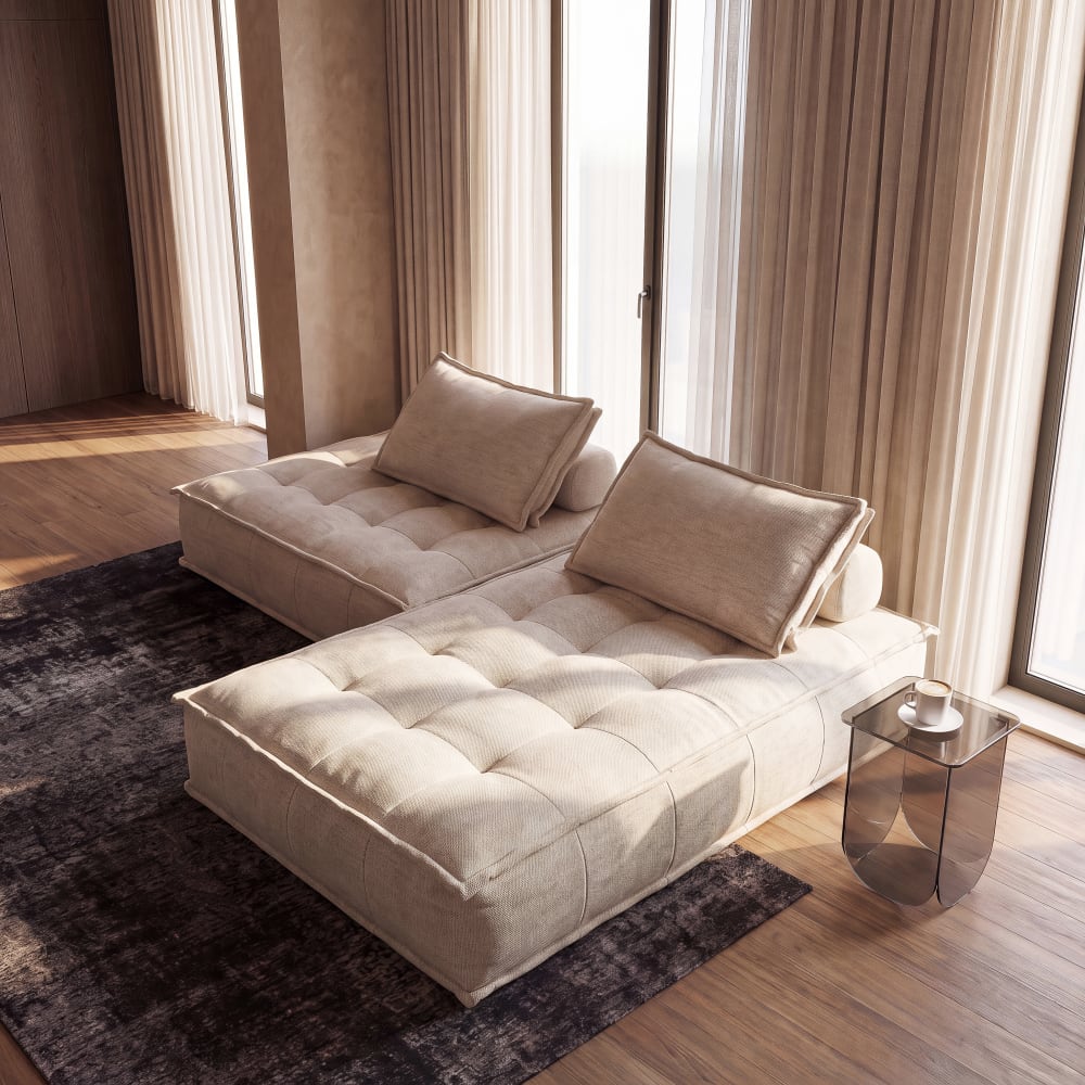 Méridienne 2 places pour canapé modulable beige sable