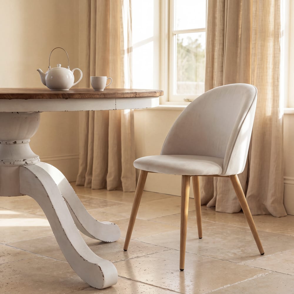 Chaise beige et acier imitation chêne