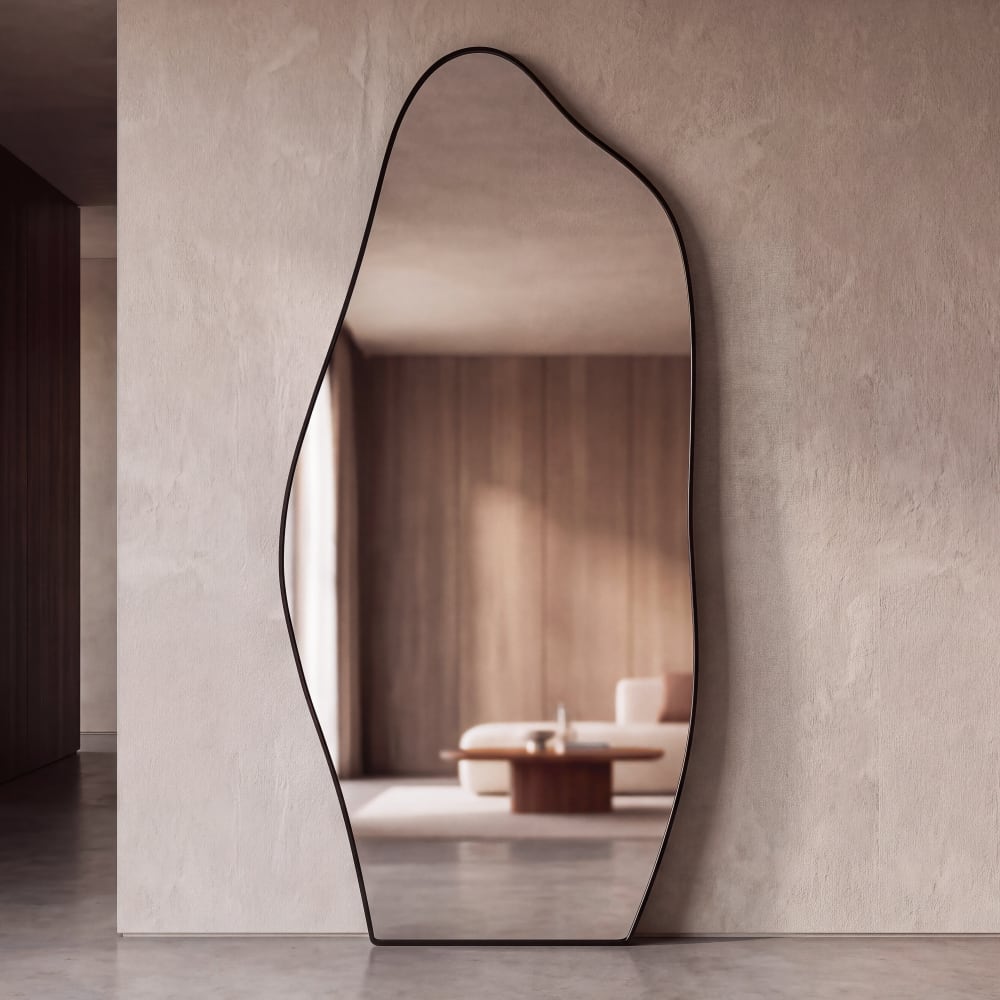 Grand miroir organique en acier noir, 80x180 cm
