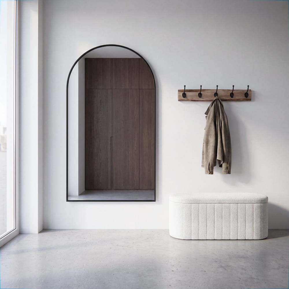 Grand miroir arche en aluminium noir, 110x180 cm