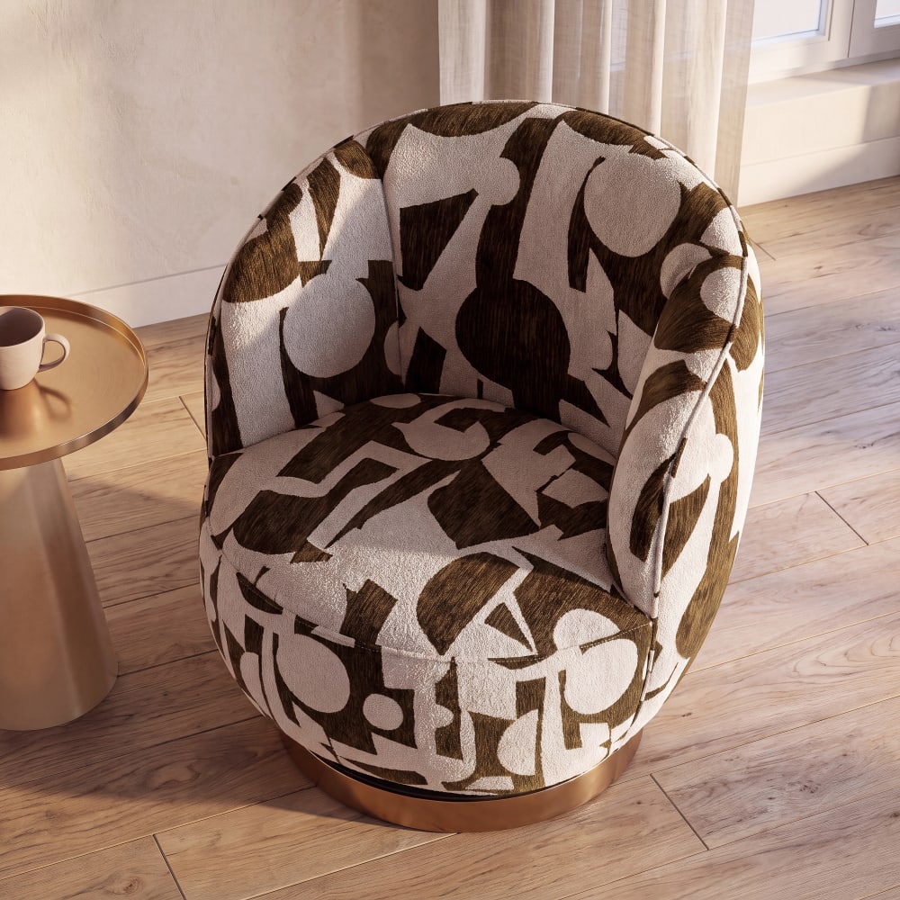 Fauteuil pivotant motif jacquard beige et vert kaki