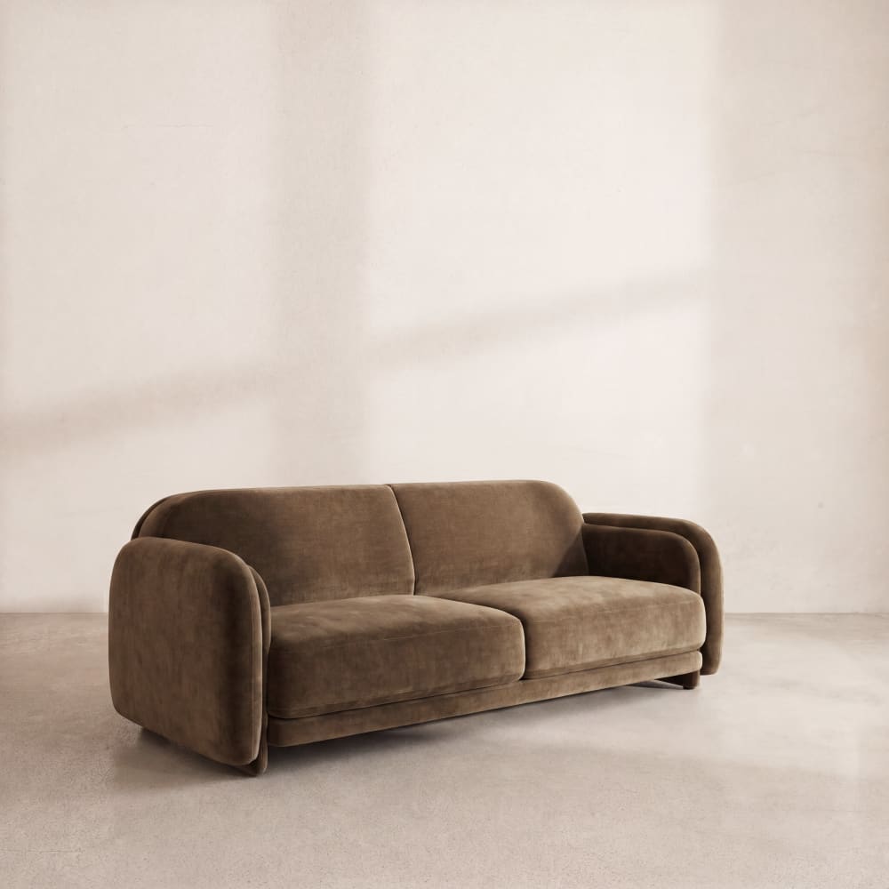 Canapé 3/4 places en velours effet vieilli vert kaki — vue 4
