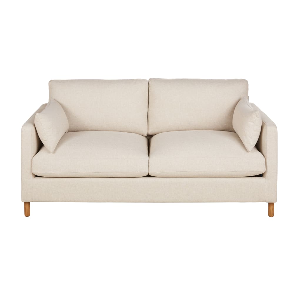 3/4-zits slaapbank in beige geweven polyesterstof, matras van 10