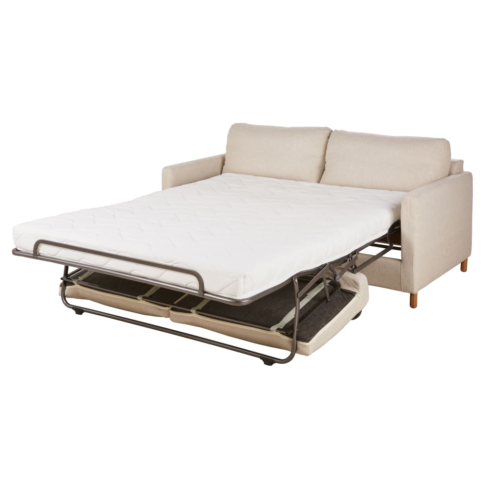 Canapé convertible 3/4 places en tissu polyester tramé beige,