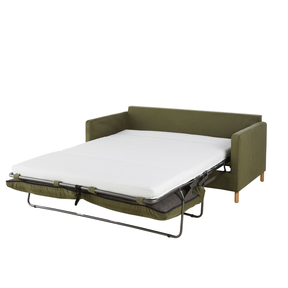 Divano letto 3/4 posti verde kaki, materasso 10 cm - Maisons du