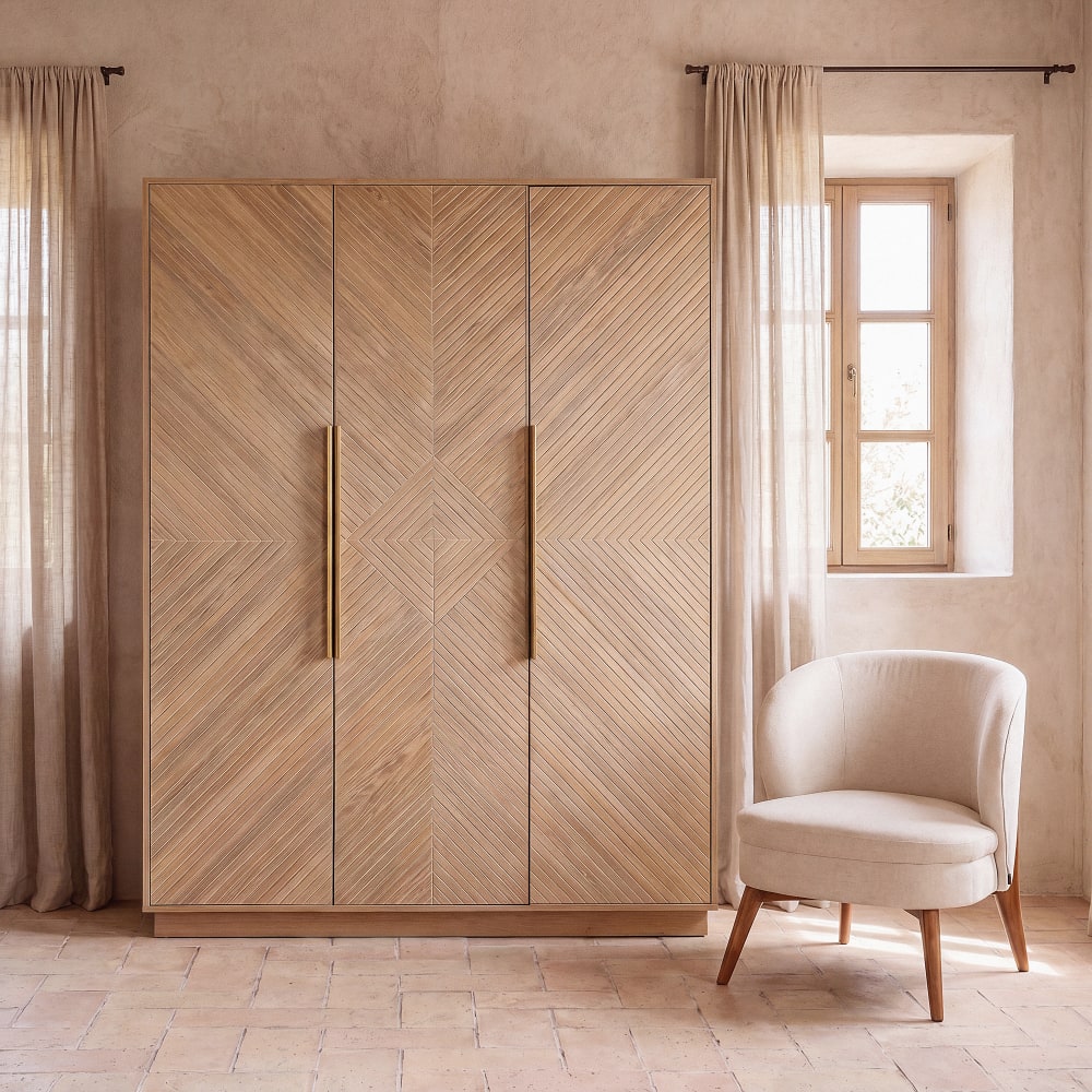 Armoire 3 portes en placage frêne, L141 cm