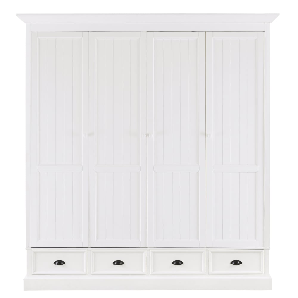 Armoire 4 portes 4 tiroirs blanc L150