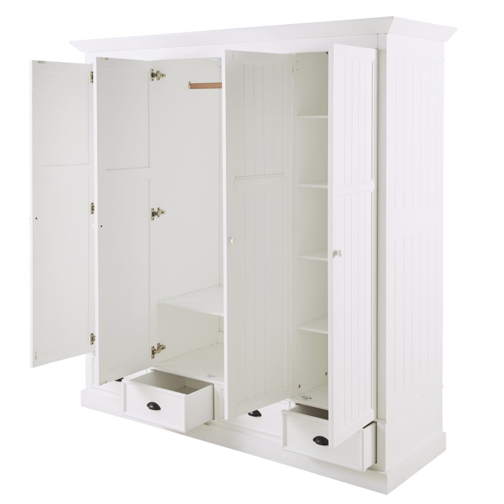 Armoire 4 portes 4 tiroirs blanc L150