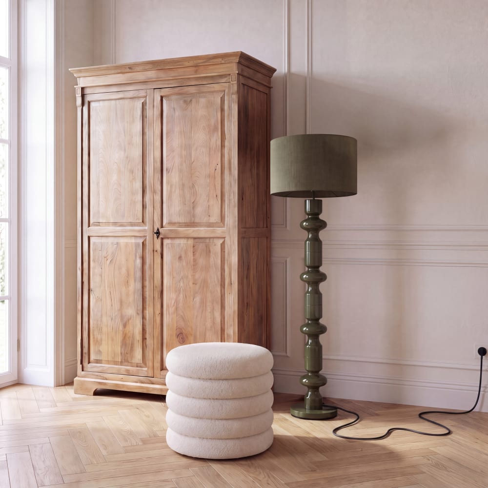 Lampadaire en acier et abat-jour vert, H157 cm