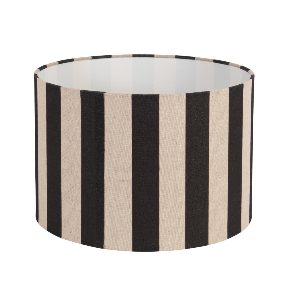 Abat-jour tambour en polyester recyclé à rayures noires et beige crème
