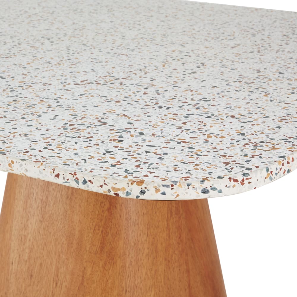 Table à manger carrée en pierre effet terrazzo et placage en bois de manguier 6 personnes L120 — vue 4