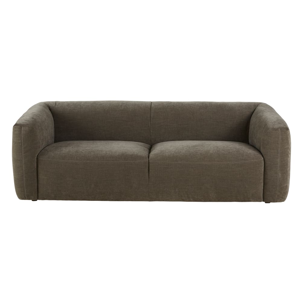 Canapé 3 places effet velours recyclé vert de gris