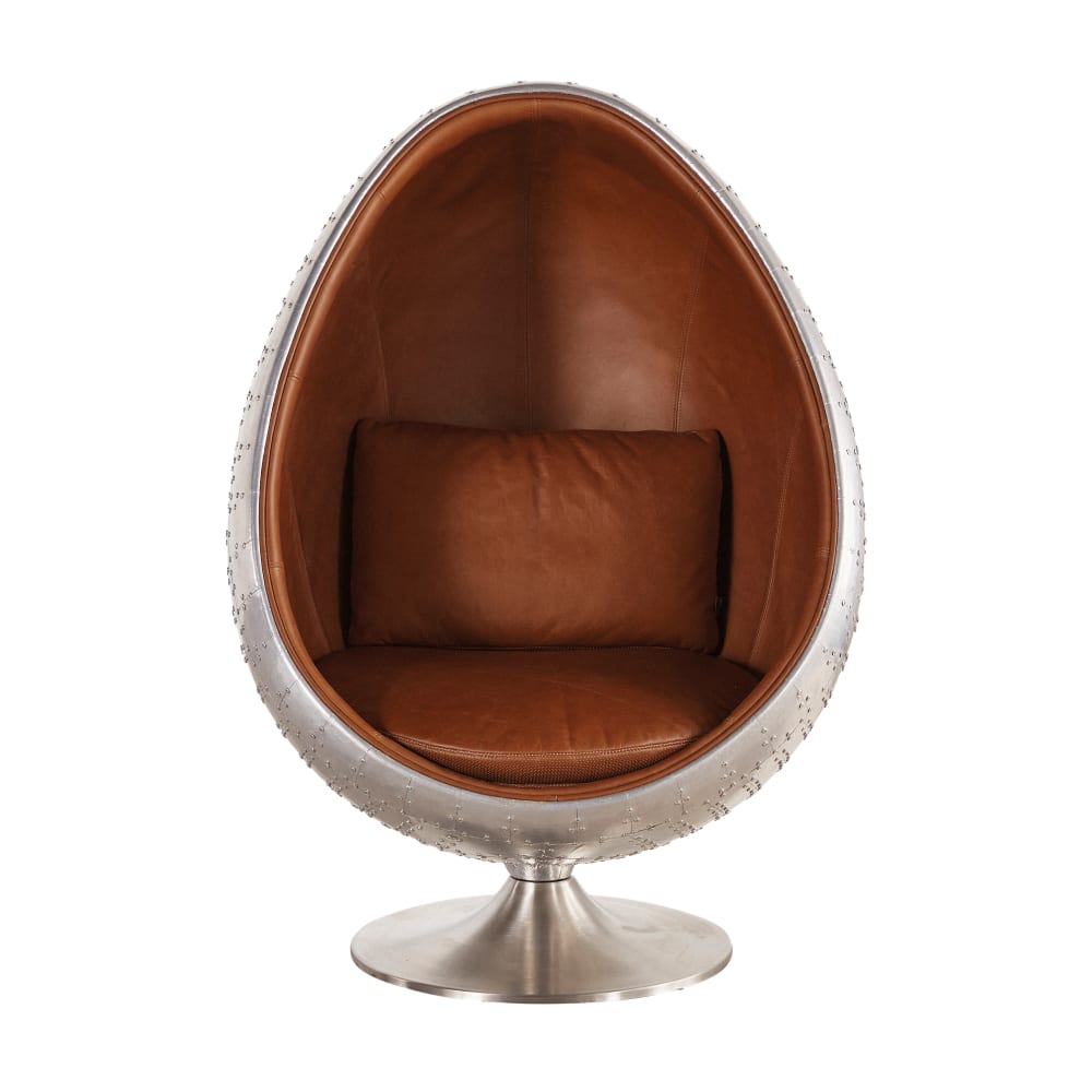 Fauteuil œuf industriel en cuir marron
