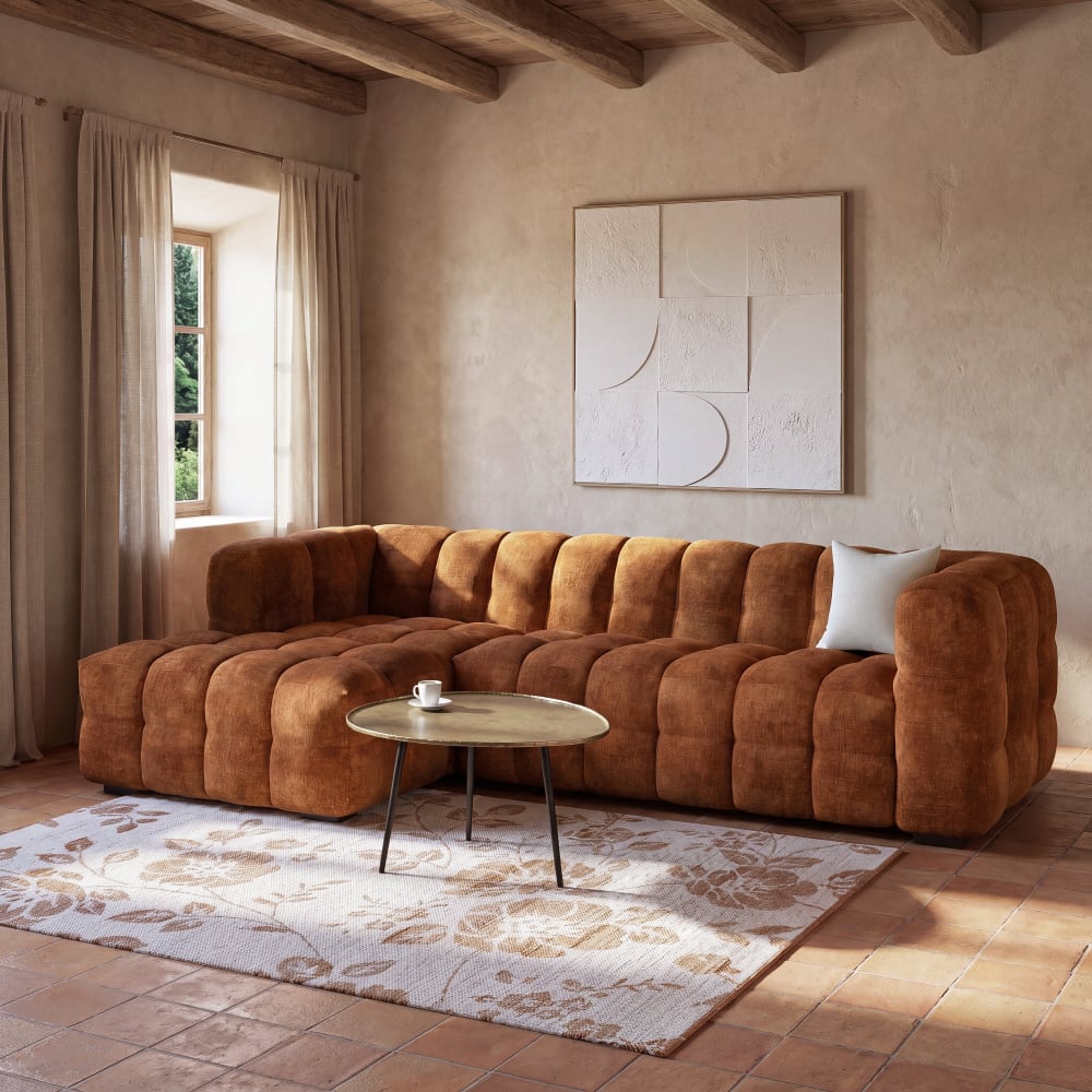 Canapé nuage d'angle gauche 4/5 places coloris cognac