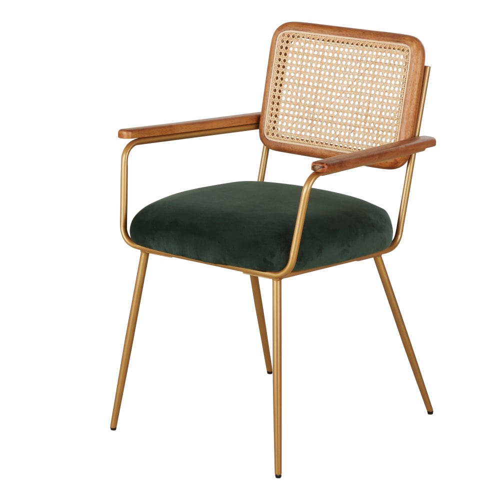 Fauteuil de table vert et cannage en rotin