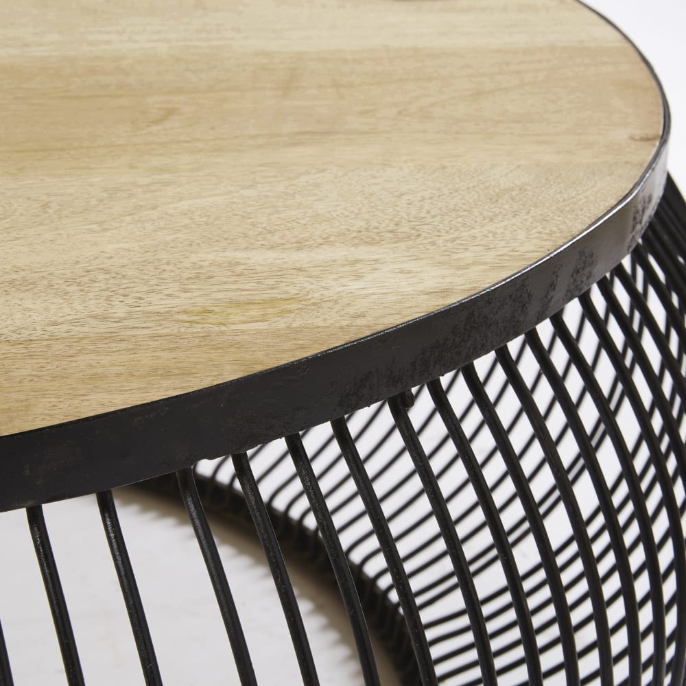 Runder Couchtisch aus massivem Mangoholz und schwarzem Metall 98