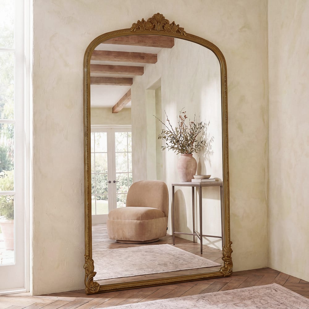Grand miroir rectangulaire doré effet vieilli, 120x195 cm