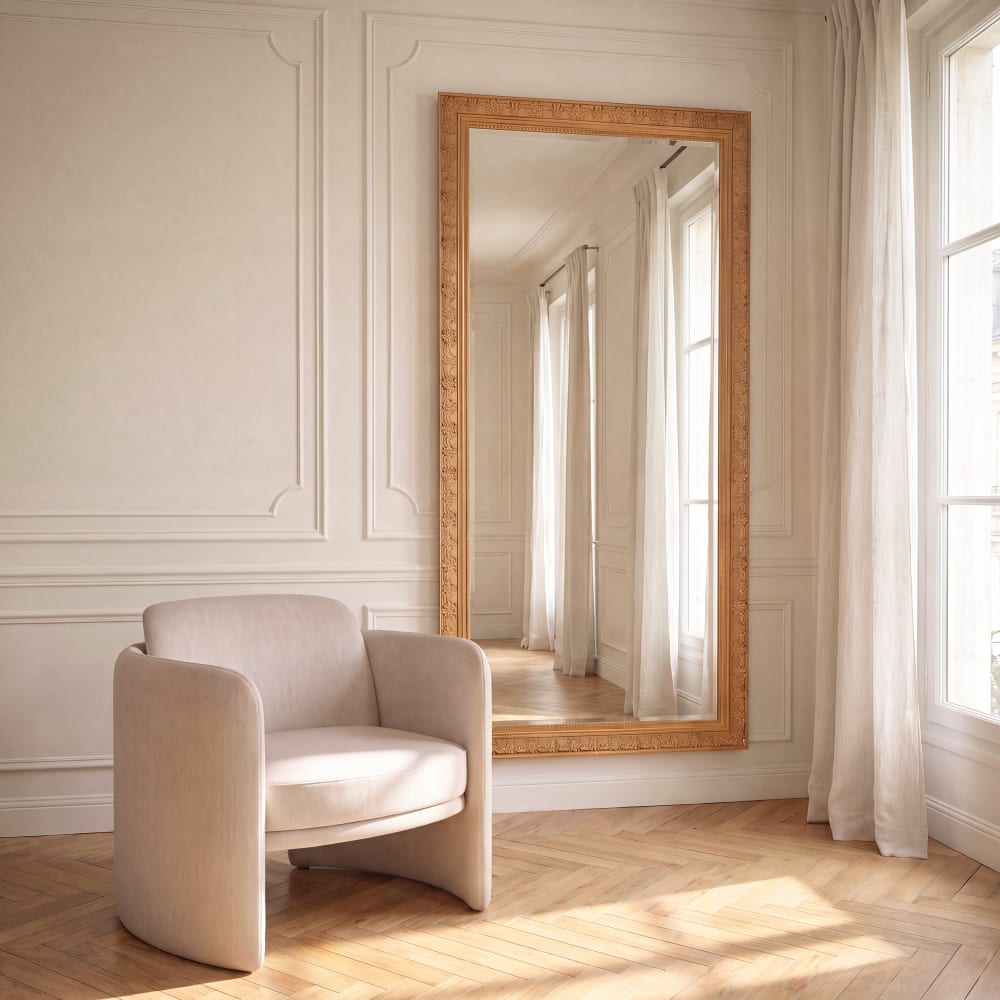 Grand miroir rectangulaire doré, 90x180 cm
