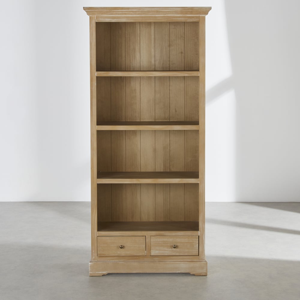 Bibliothèque 4 étagères 2 tiroirs, L84 cm