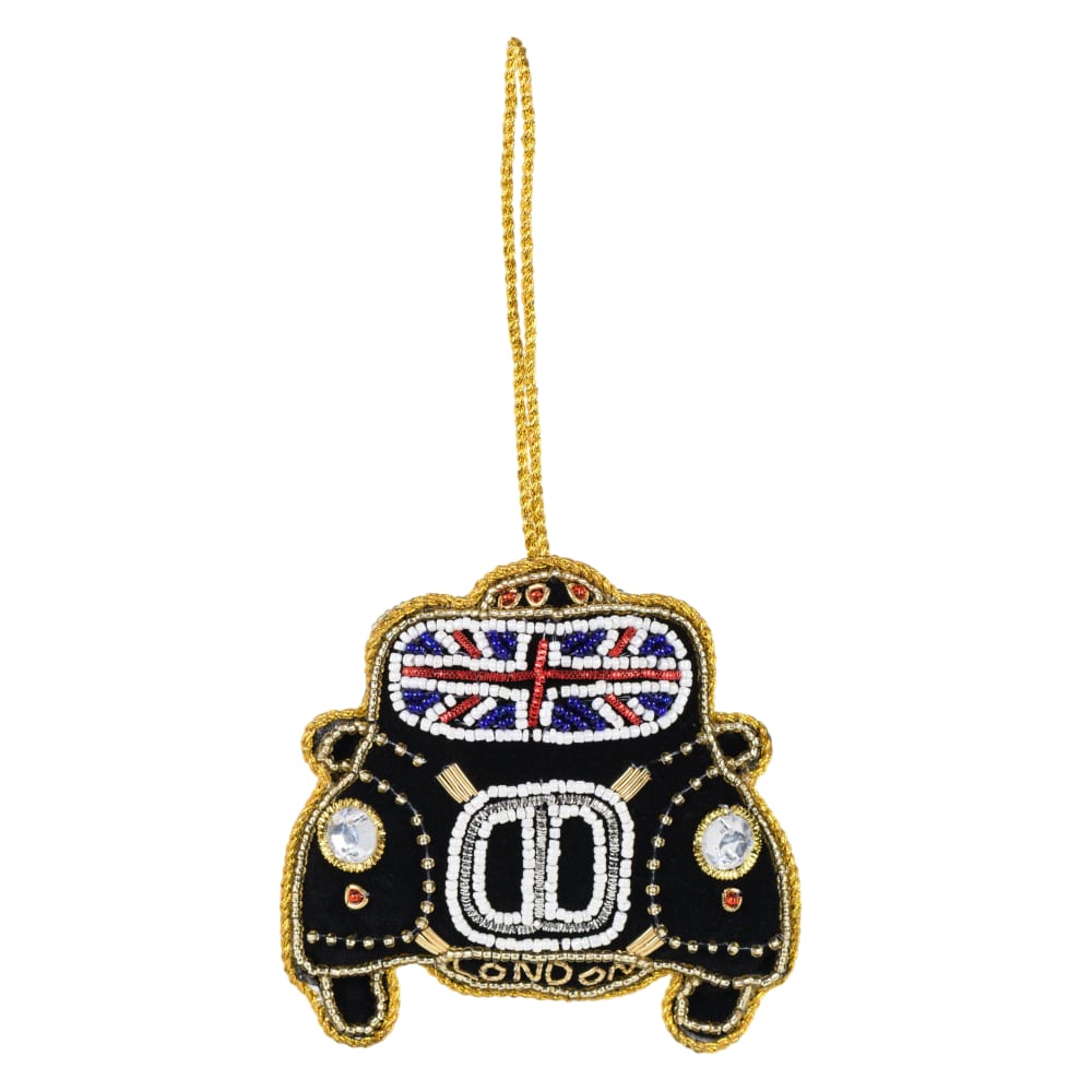 Suspension de Noël taxi en laine tricolore