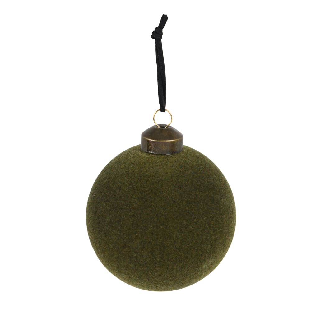 Bola de Navidad aterciopelada verde caqui