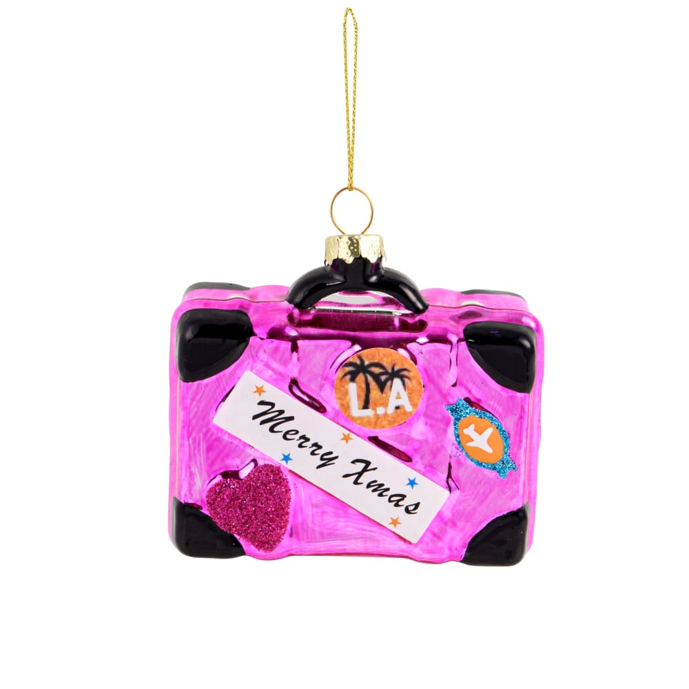 Suspension de Noël valise en verre rose