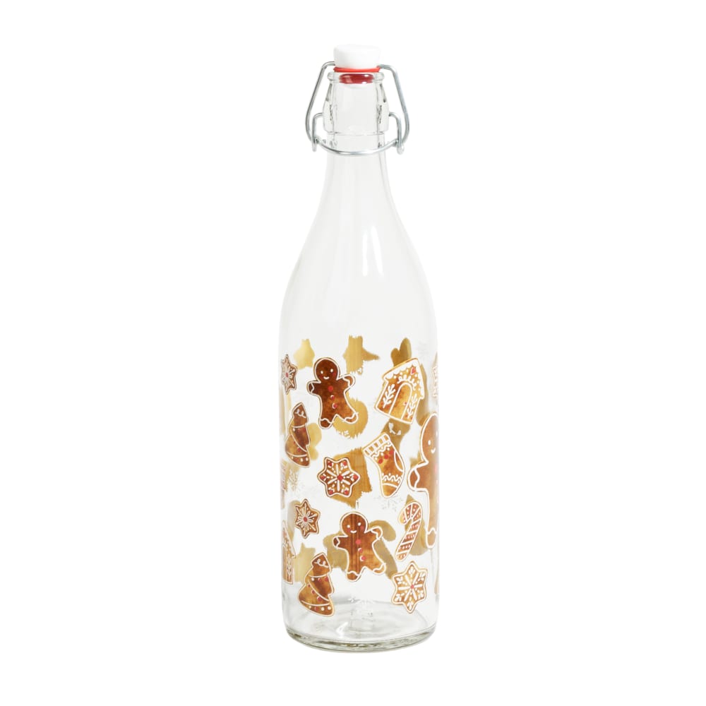 Carafe en verre motifs biscuits de Noël marron et blancs 1L Carafe en verre motifs biscuits de Noël marron et blancs 1L