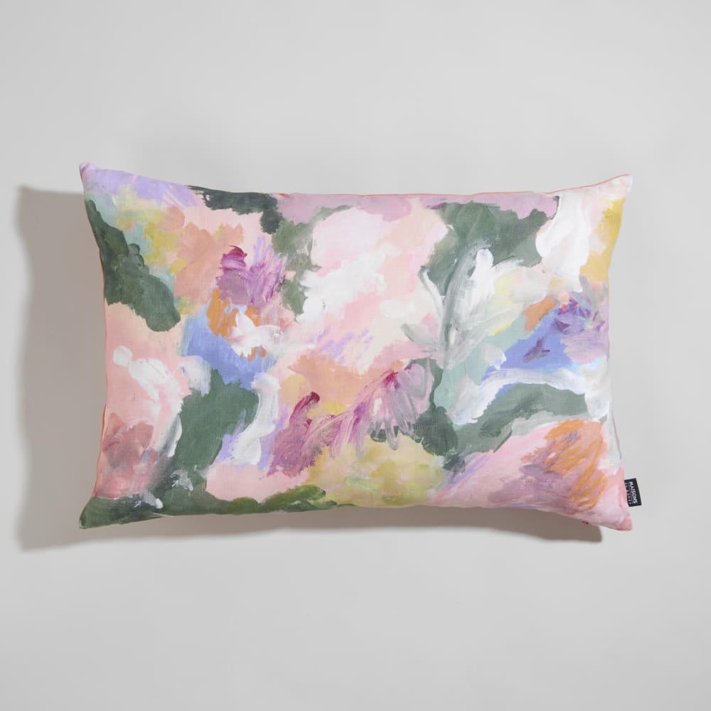 Coussin en lin motif abstrait multicolore 60x40