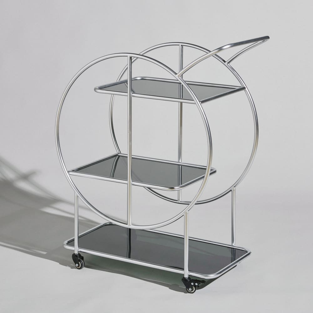 Silberner Stahl-Rollwagen mit Glasplatte - Maisons Du Monde