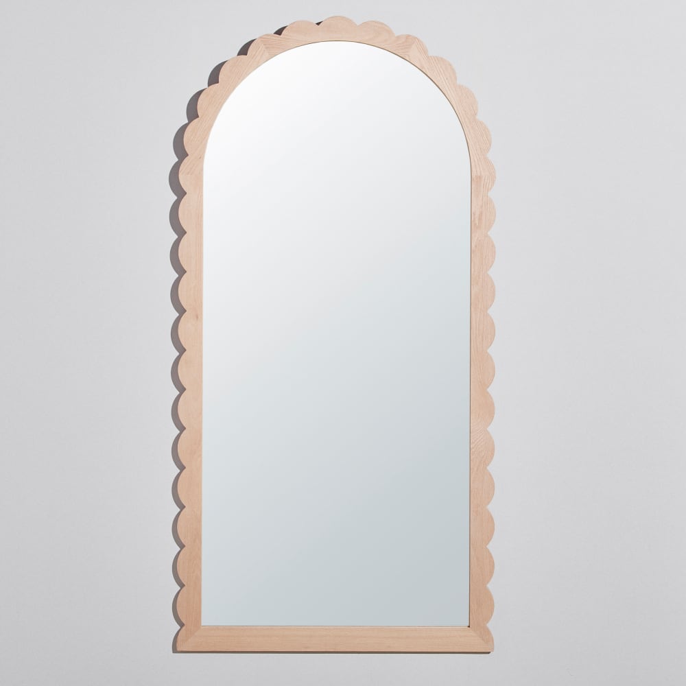 Grand miroir arche en bois de chêne festonné 90x180