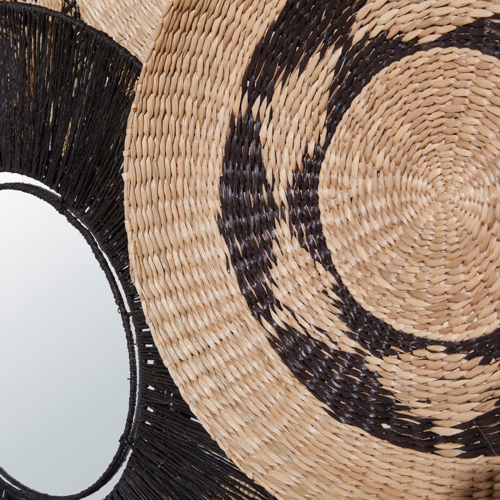 Déco murale cercles en jute et jonc de mer beige et noir 189x115