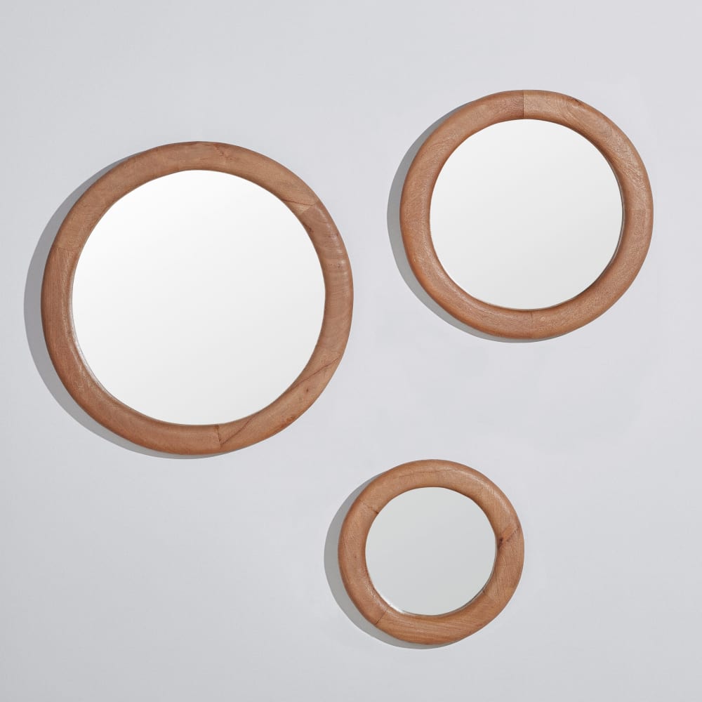 Miroirs ronds en bois de manguier (x3)