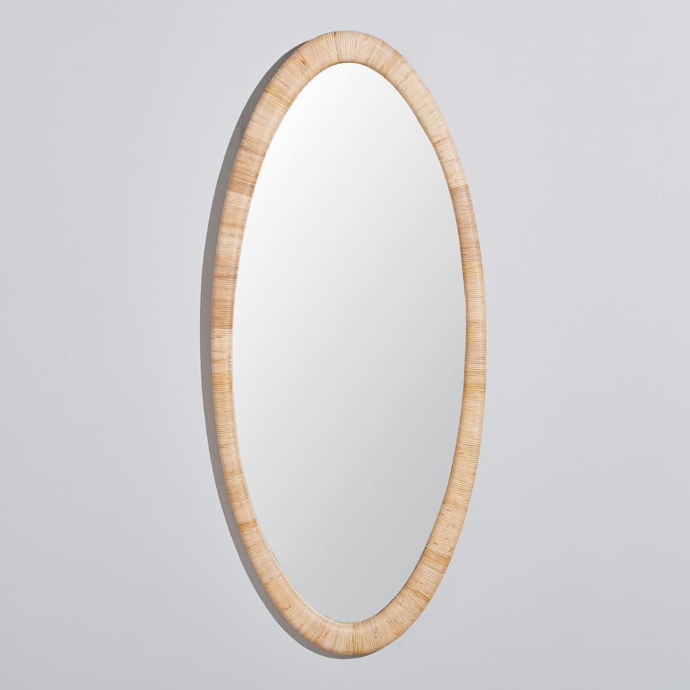 Grand miroir ovale en rotin tressé 70x159