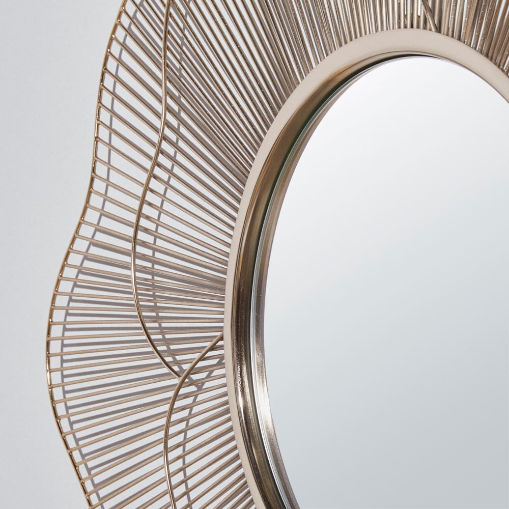 Miroir rond fleur en acier filaire doré 83x80